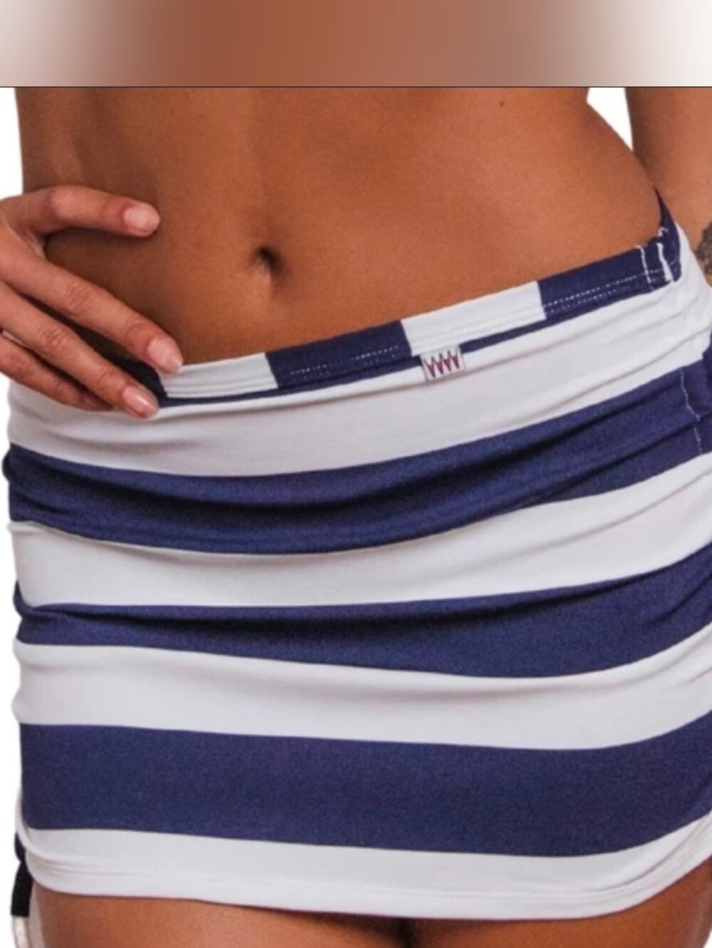 Wicked Weasel Sailor Stripe Navy Mini Skirt Beach Coverup Swim Travel Womens M